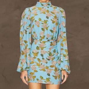 Rhode Luke blue hydrangea floral long sleeve dress size 8 brand new